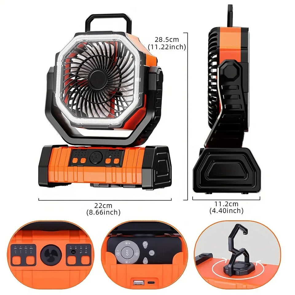 Outdoor Rechargeable Fan W/ LED 2.0